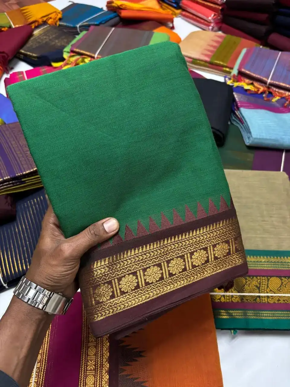 Forest Green Kanchi Pure Cotton Saree